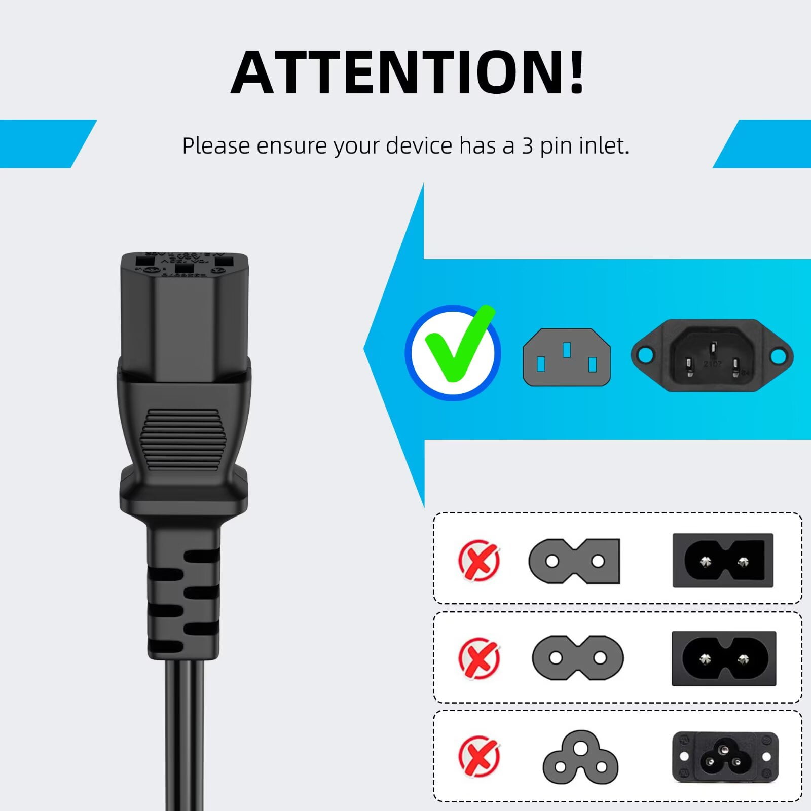 K-MAINS AC Power Cord Cable Compatible With Anker SOLIX Power Station C800 C1000 F2000 F2600 757 767