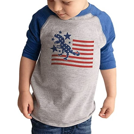

7 ate 9 Apparel Kids Patriotic 4th of July Shirt - Dinosaur Flag Dino USA Blue Shirt 18 Months