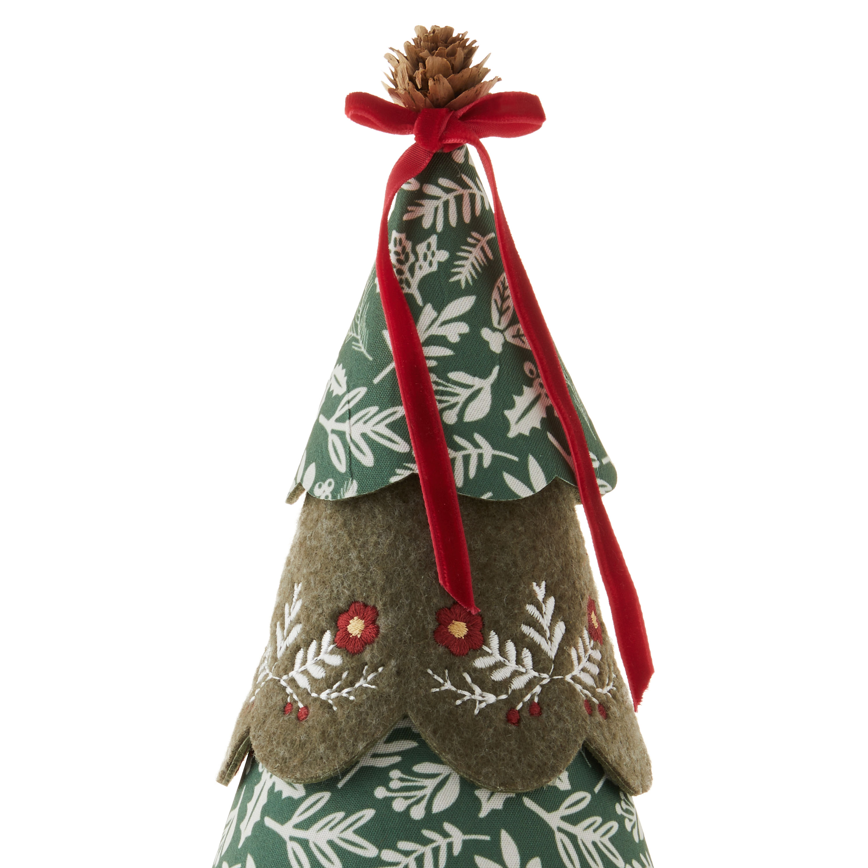 Layered Floral Fabric Christmas Tree Tabletop Decoration, Brown and Green, 12", by Holiday Time