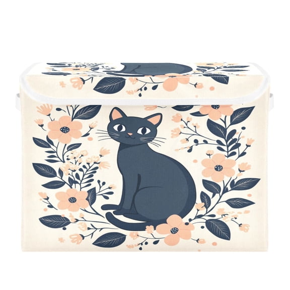 Storage Box With Lid 16.5x12.6x11.8In Foldable Stacked Household Storage Box Cat and Flower