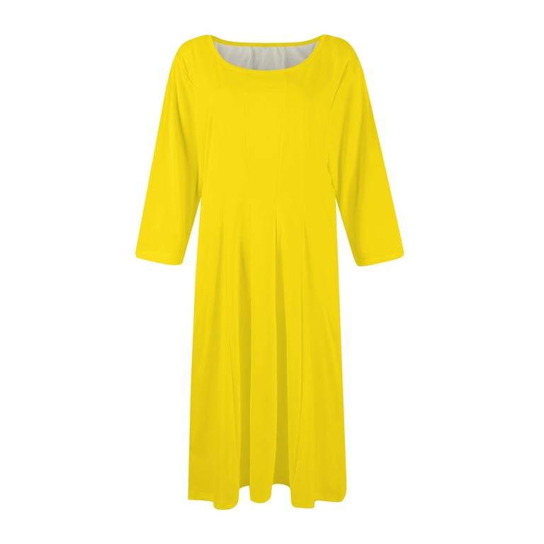 Evdexr 3/4 Sleeve Fit and Flare Dresses for Women Solid Color A Line Flowy Dress Crew Neck Casual Midi Dress with Pockets Yellow L - Walmart.com Evdexr 3/4 Sleeve Fit and Flare Dresses for Women Solid Color A Line Flowy Dress Crew Neck Casual Midi Dress with Pockets Yellow L - Walmart.com