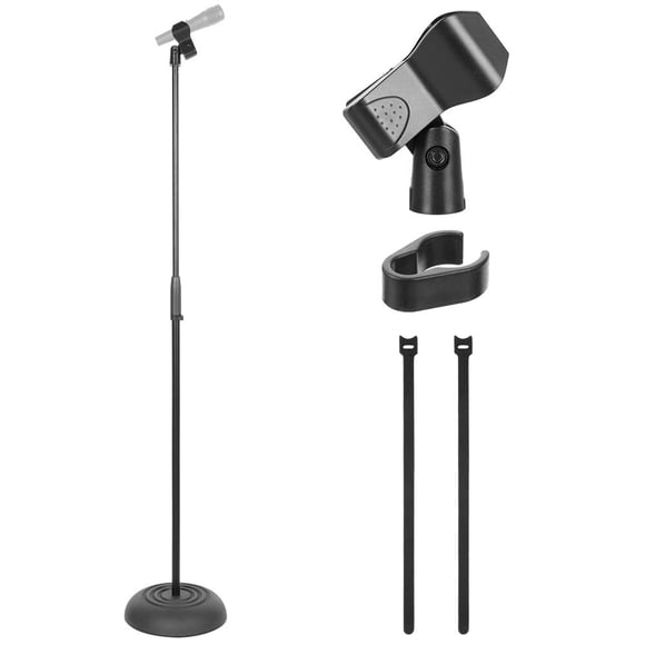 Pyle Microphone Stand – Tripod Height Adjustable Mic Stand 39.37" to 66.14'', Very Sturdy w/Non-Slip Rubber Feet, Microphone Clip, Cable Clip & 5/8" Screw Adapter- Singing, Speech & Podcast