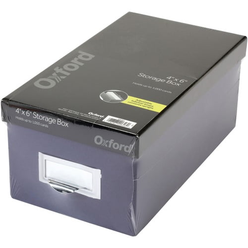Holds 1,200 4 x 6 Cards Lift-Off Cover 2 Pack Black/White Oxford 40589 Reinforced Board Card File 
