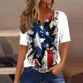 thumbnail image 2 of Savings Summer Womens 4Th of July Summer Tops Usa Flag Star Stripe T Shirts Pullover Sweater Blouses Henley Neck Tee Front Button Down Tunic Tee Short Sleeve Tops Beach Holiday Clothes, 2 of 5