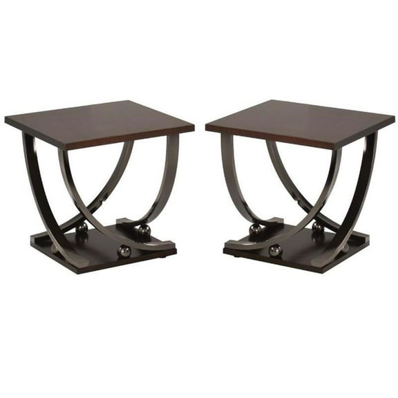 Home Square 2-Piece Furniture Square End Table Set in Black Nickel