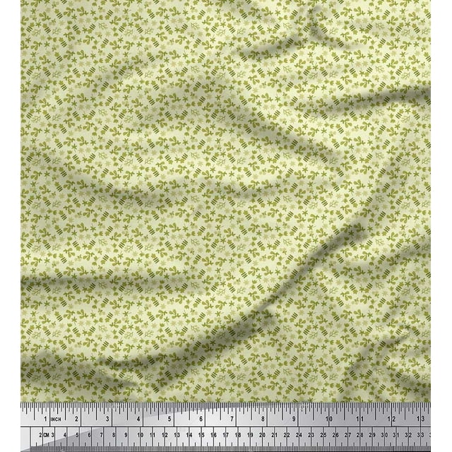 Soimoi Moss Georgette Fabric Leaves & Floral Artistic Print Sewing Fabric Yard 42 Inch Wide