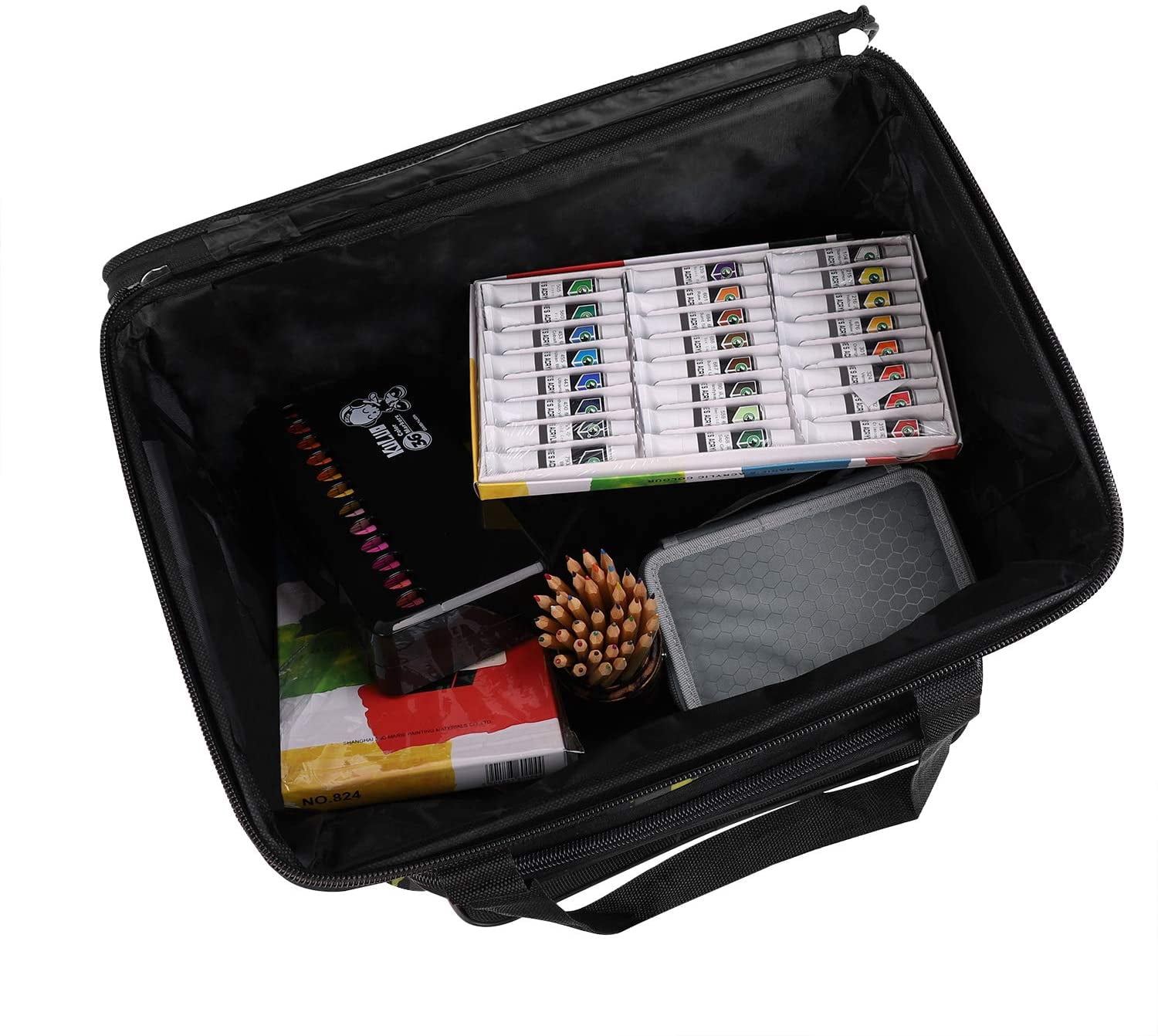 Large Capacity Art Supply Organizer Tote Bag – Padded Craft Storage with Adjustable Shoulder Strap, Foldable Travel Caddy for Brushes, Markers, Sketchbook, Watercolor Palette & More