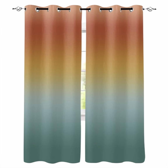 Burnt Orange Teal Ombre Blackout Curtains for Bedroom/Living Room, Thermal Insulated Kitchen Curtains, Modern Gradient Abstract Art Grommet Darkening Window Treatment Drapes 52"x84"x2