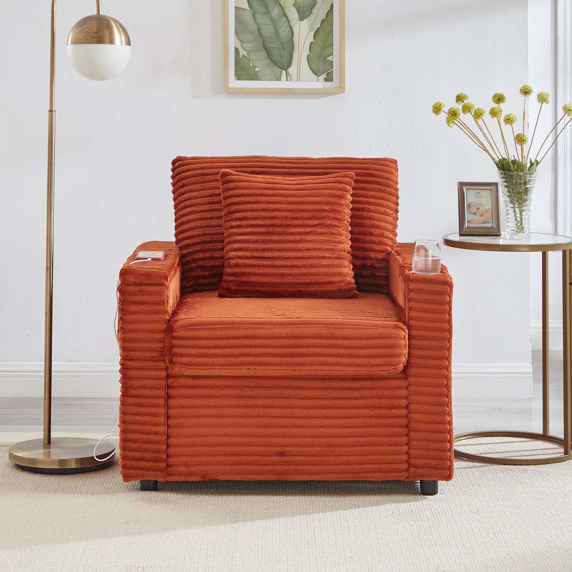 34.5" Soft Chaise Lounge Accent Chair Set with Ottoman, Table Board and Cup Holder
