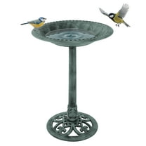 Pure Garden Weather-Resistant Antique Bird Bath with Stakes (Patina Green)
