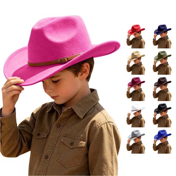 Oiyii Little Boys Classic Cow Boy Hats Leather‑Banded Western Cow Girl Hats, Hot Pink