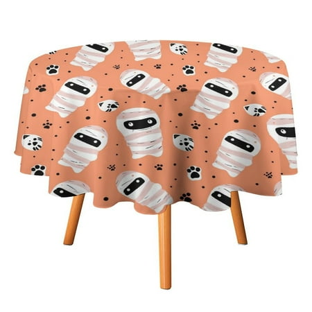 

JINGDS Cartoon Mummy Cat Paw -133 Round Table Cloth Halloween Tablecloth Thanksgiving Day Table Cloth Round Cover Circle Tablecloth for Halloween Thanksgiving Fall Party