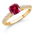 thumbnail image 2 of Gem Stone King 10K Two Tone Gold Red Created Ruby and White Lab Grown Diamond Engagement Ring for Women (1.18 Cttw, Gemstone July Birthstone, Cushion 6MM, Size 8), 2 of 4