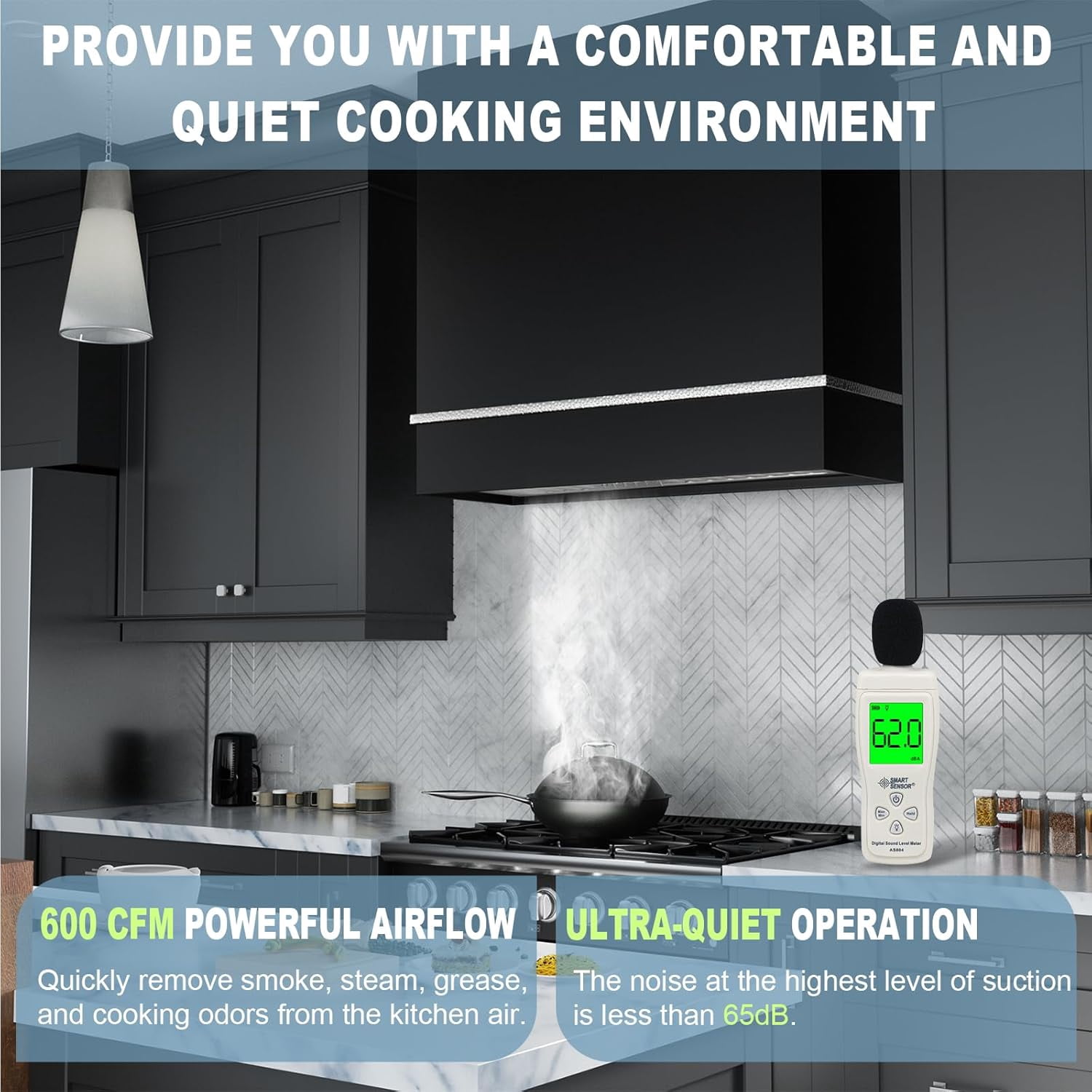 Akicon Range Hood 30 Inch, 600 CFM Stainless Steel Vent Hood with Powerful Range Hood Insert, Modern Square Kitchen Hood with 3 Speed Control, LED Lights, Baffle Filters, Wall Mounted (AK-HS30HA-JBN)