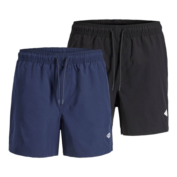 JACK&JONES Bañador para hombre, pack de 2 - JPSTMAUI TROPIC SOLID SWIM SHORTS MP 2P, bañador Negro/Azul oscuro XL (X-Large)
