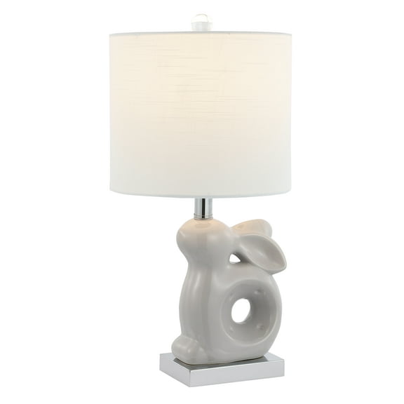 SAFAVIEH Ruby 19 in. Bunny Grey Ceramic Table Lamp with 100% White Cotton Shade
