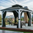 thumbnail image 4 of Uforic 10x10ft Hardtop Gazebo, Heavy Duty Double Roof Galvanized Iron Aluminum Frame Garden Gazebo W/ Netting and Gray Curtains, White, 4 of 7
