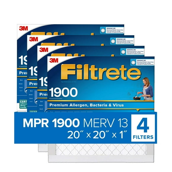 Filtrete 20x20x1, AC Furnace Air Filter, MPR 1900, Healthy Living Ultimate Allergen, 4-Pack (exact dimensions 19.69 x 19.69 x 0.78)