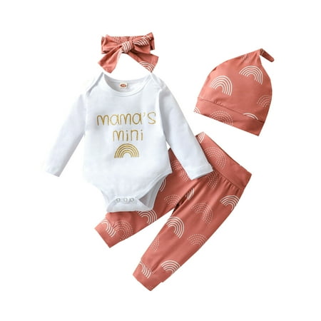 

Livingsenburg Infant Baby Girls Clothes Letter Rainbow Romper Top Pants Outfits