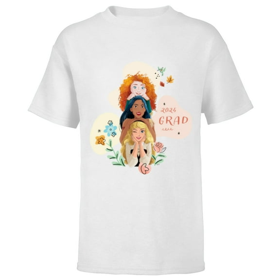 Disney Princess Trio Class of ‘24 Graduation New Grad 2024 - Short Sleeve T-Shirt for Kids - Customized-White