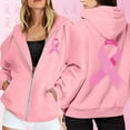 thumbnail image 2 of Arlun Oversized Zip up Sweatshirts for Women Pink Ribbon Cancer Awareness Loose Comfortable Hoodies Long Sleeve Drawstring Full Zip Jackets with Pockets Pink M, 2 of 5