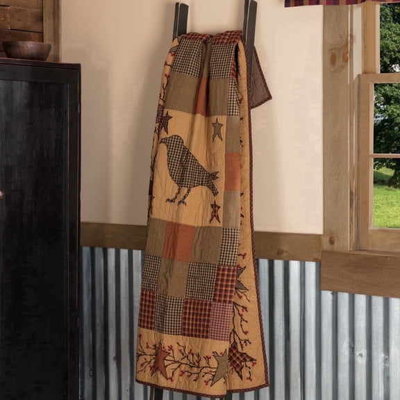 VHC Brands Heritage Farms, Primitive, Rectangle Decor, Applique Crow and Star Quilted Throw, 60x50