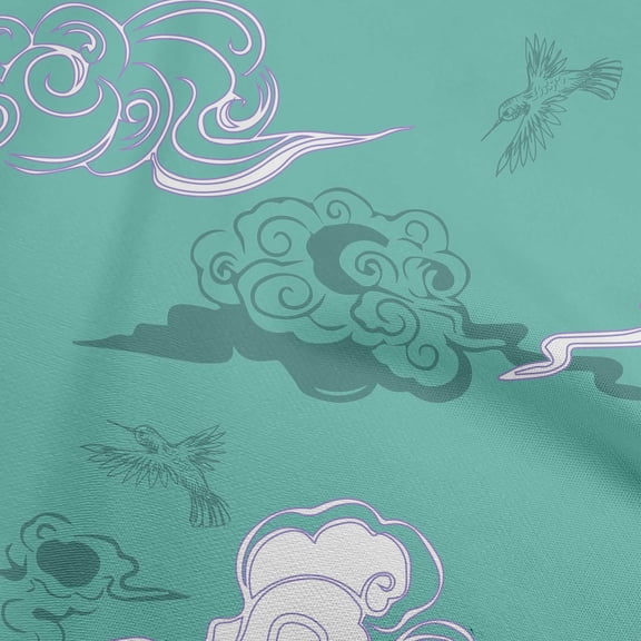 oneOone Georgette Viscose Teal Green Fabric Asian Japanese Floral Birds With Plants Sewing Craft Projects Fabric Prints By Yard 42 Inch Wide