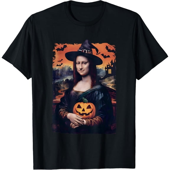 Mona Lisa with Pumpkin Halloween Jack O Lantern T-Shirt