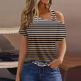 thumbnail image 3 of Scyoekwg Womens Summer Tops Slant Shoulder Camisole Tops Lightweight Loose Trendy Shirts Stripe Print Blouses (Brown,L), 3 of 5