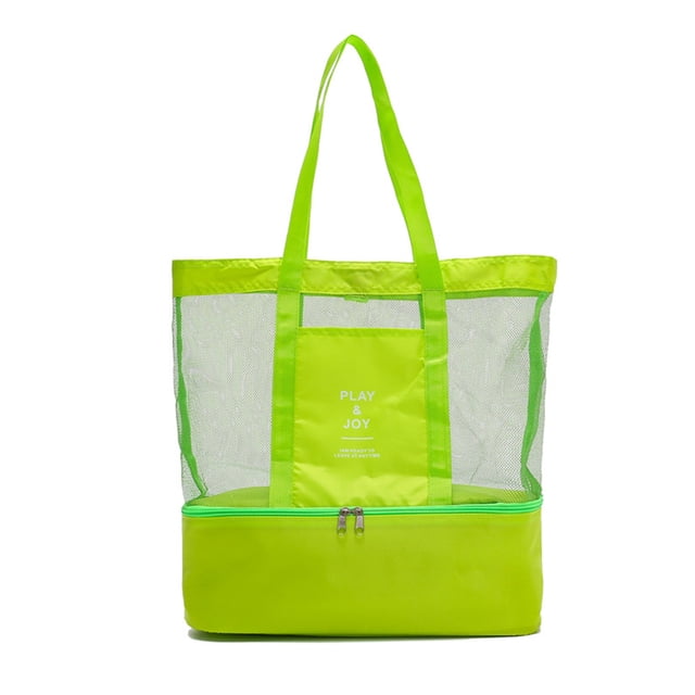 Jumpingount Bolso de hombro de malla de alta capacidad para mujer, bolsos de playa para pícnic con preservación del calor de doble capa, bolsa de Envolturas para manijas de equipaje Verde