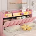 thumbnail image 4 of Full Bed Frame with LED Light & Charging Station, Modern Velvet Upholstered Platform Bed with Storage Headboard,4 Drawers, Noise-Free, No Box Spring Needed,Pink, 4 of 8