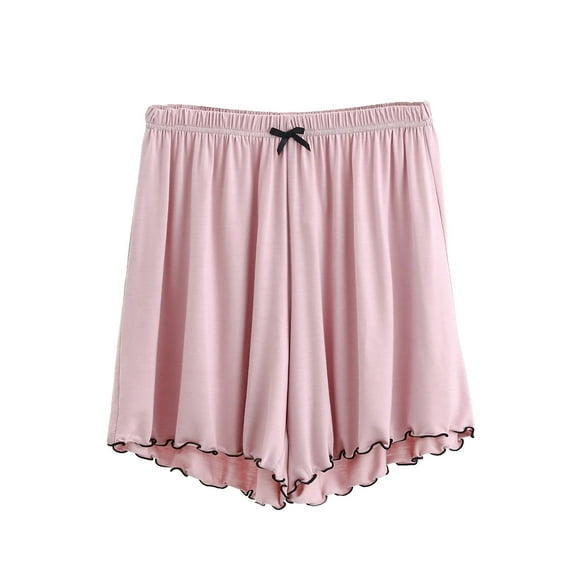 REALiKUN Women Elastic Waist Shorts Solid Bowknot Front Loungewear Shorts Bottoms Pj Loungewear Sleep Short Pants