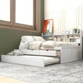 thumbnail image 2 of Euroco Wood Full Size Daybed with Shelf, Trundle and Drawers, Wood Captain Platform Bed with Staorage, 3 Drawers and Trundle, White, 2 of 14