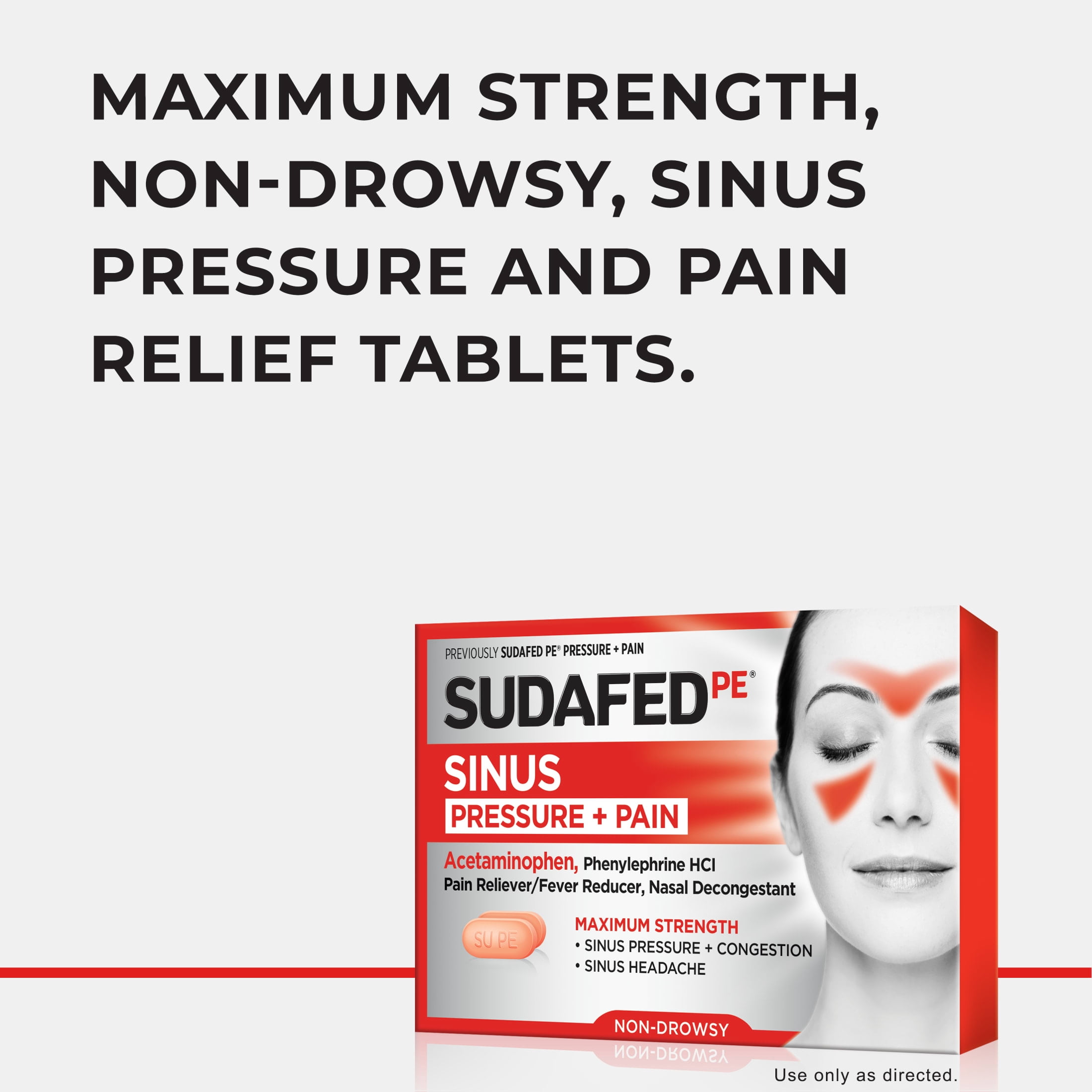 Sudafed PE Sinus Pressure + Pain Relief Decongestant Tablets, 24 Count