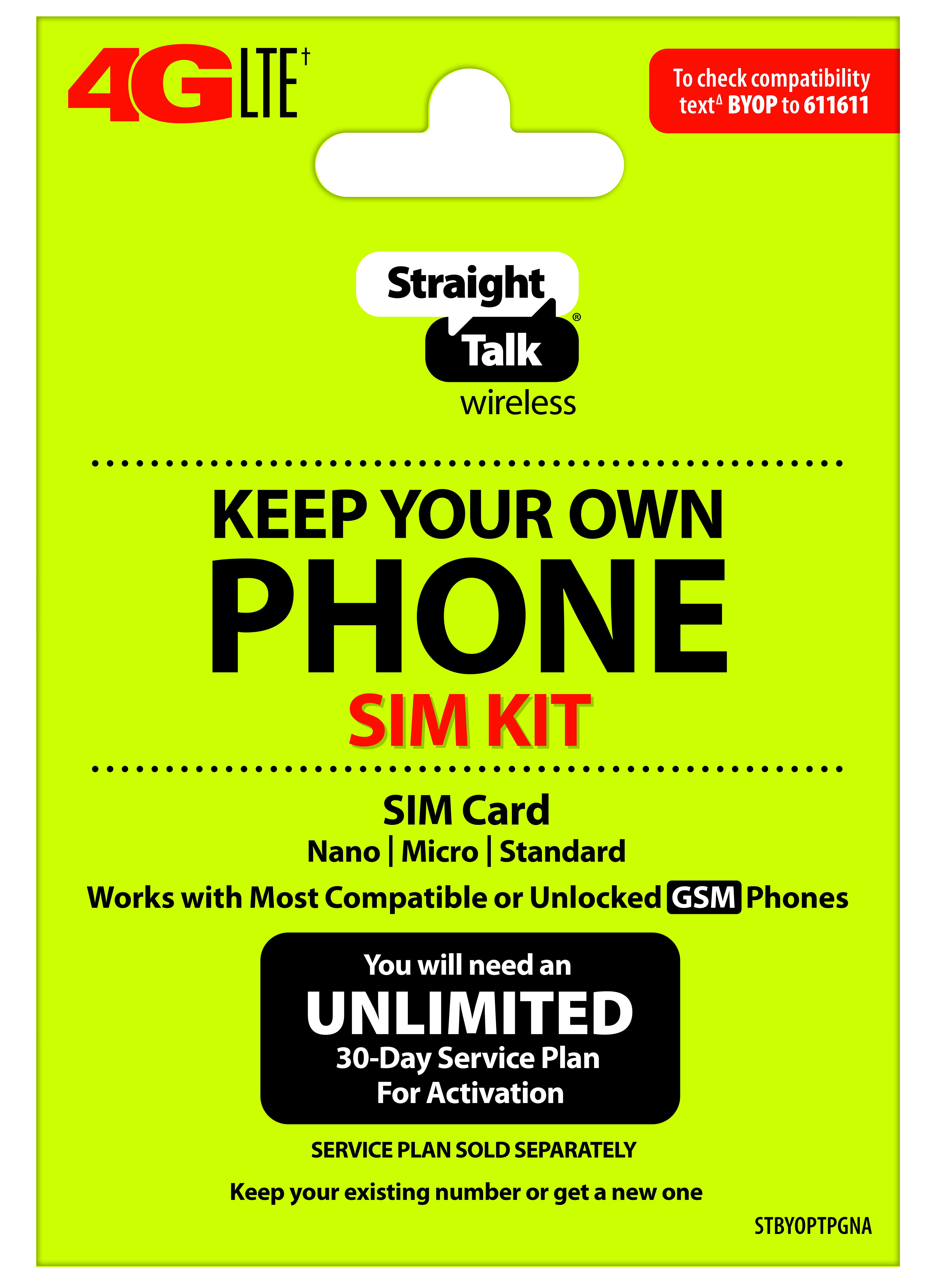 Kleverig marge wijsheid Straight Talk Keep Your Own Phone SIM Card Kit - T-Mobile GSM Compatible  Devices - Walmart.com