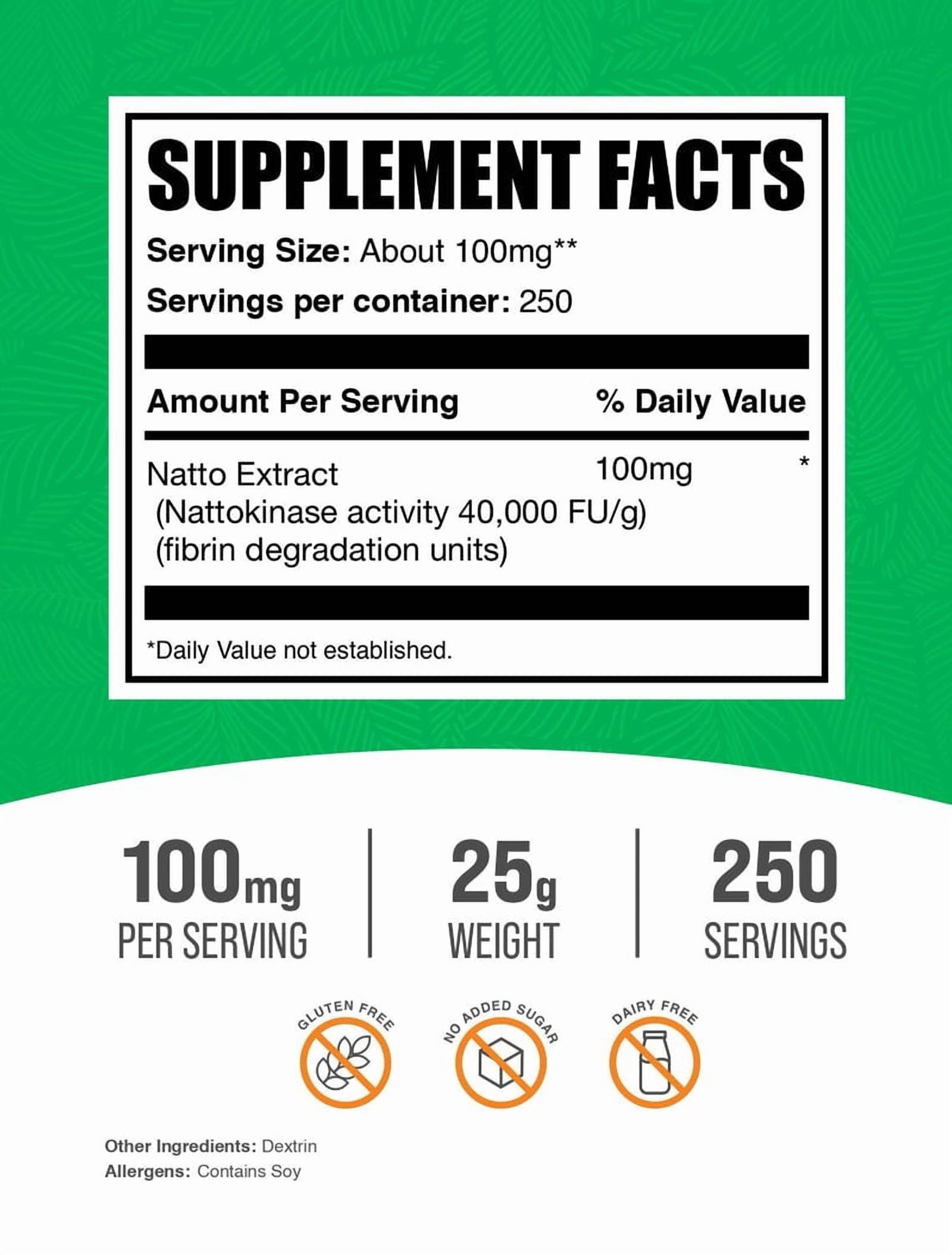 BulkSupplements Nattokinase 4000 FU Powder, Heart Health, 25g, 250 Servings