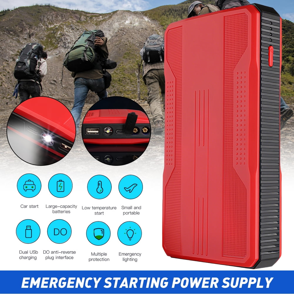 400A Peak 12V Car Jump Starter, 4800mAh Portable Battery Booster Pack with USB Charging Port, LED Flashlight, Emergency Power Bank for Gas Vehicles, Red