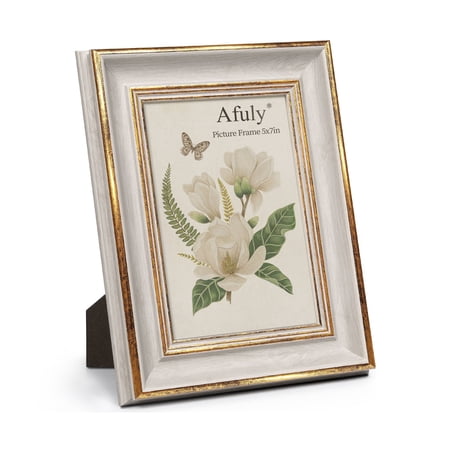 SUMGAR 5x7 Picture Frame White Gold Vintage Photo Frames Gallery Wall Frame Set Real Glass for Wall Tabletop Picture Frames