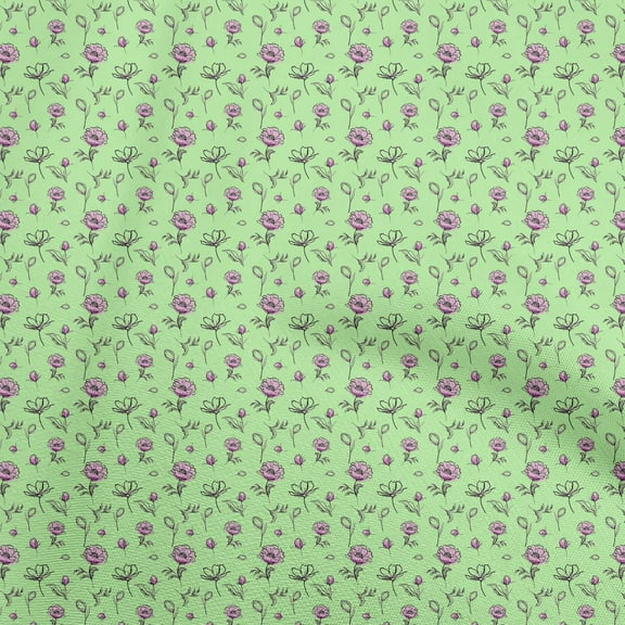 oneOone Polyester Lycra Light Green Fabric Floral Fabric For Sewing Printed Craft Fabric By The Yard 56 Inch Wide