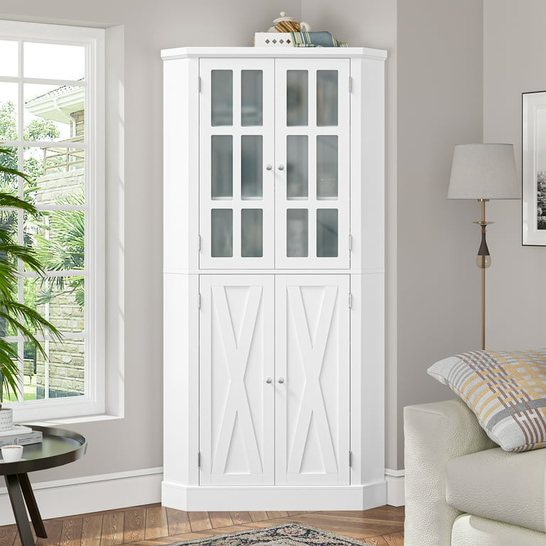 White corner hutch with glass doors discount