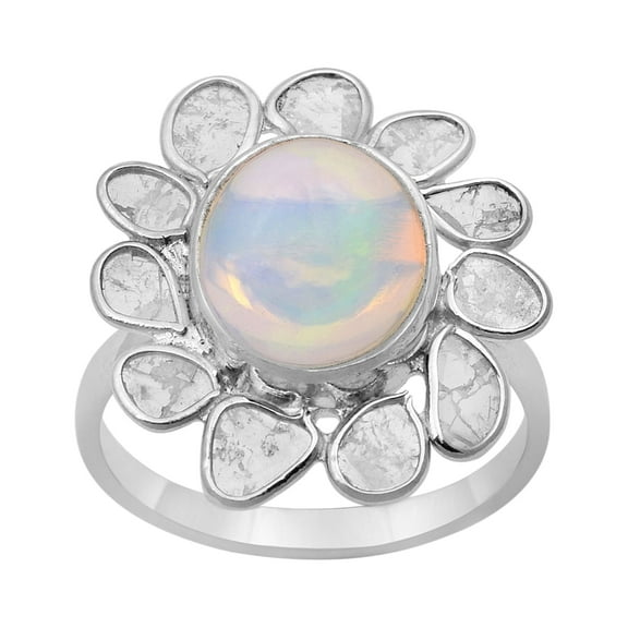 1.40 CTW Natural Diamond Polki Ethiopian Opal Cocktail Ring 925 Sterling Silver Women Mother's Day Gifts Jewelry