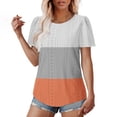 thumbnail image 5 of Fartey 2025 Womens Color Block Tunic Tops Slim Fit Breathable Eyelet T Shirts Fashion Puff Short Sleeve Crewneck Tee Shirt Business Casual Work Blouses Orange S-3XL, 5 of 7