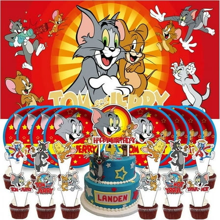 Tom and Jerry Plates Birthday Party Supplies Decor Decorations Background Backdrop Banner