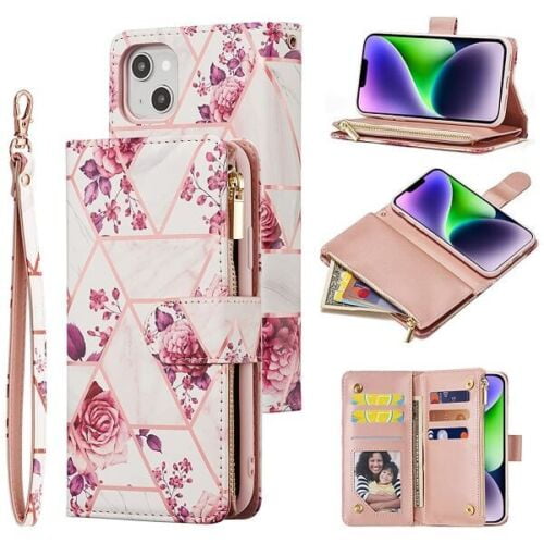SuperShield Compatible with iPhone 14 Wallet Case,Marble Design PU Leather Flip Case with 3 Card Slots Kickstand for Girl Women Shockproof Protective Cover for iPhone 14 6.1 inch