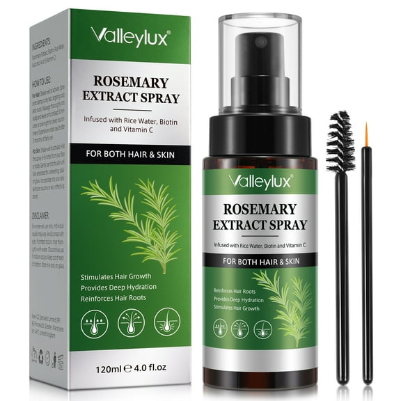 Valleylux Rosemary Extract Spray-Rosemary & Rice Water Spray for Hair & Skin-Provides Deep Hydration,Strengthens Hair Roots,4.0 fl.oz