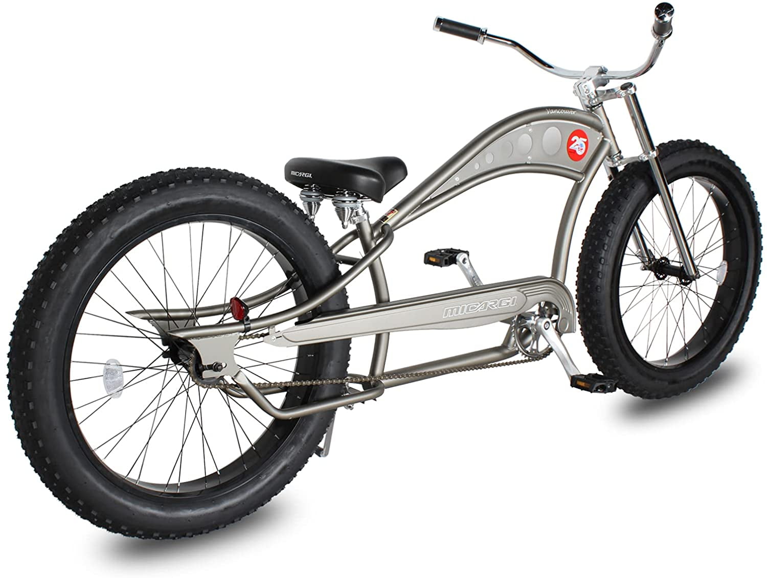 WonderWheels 26" Stretch Cruiser Coaster Brake Triple Tree Fork, Handlebars Moon Bar, Alloy Black Rims. 26x3.0 26H Black Tire - Matte Grey