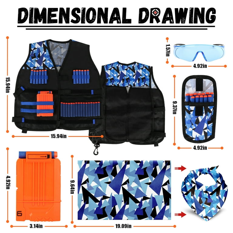 Kids Vest Kit for Shooting Target for Nerf Game for Boys Girls with 30 Refill Darts Protective Glasses Mask Dart Pouch Reload Clips and Wrist