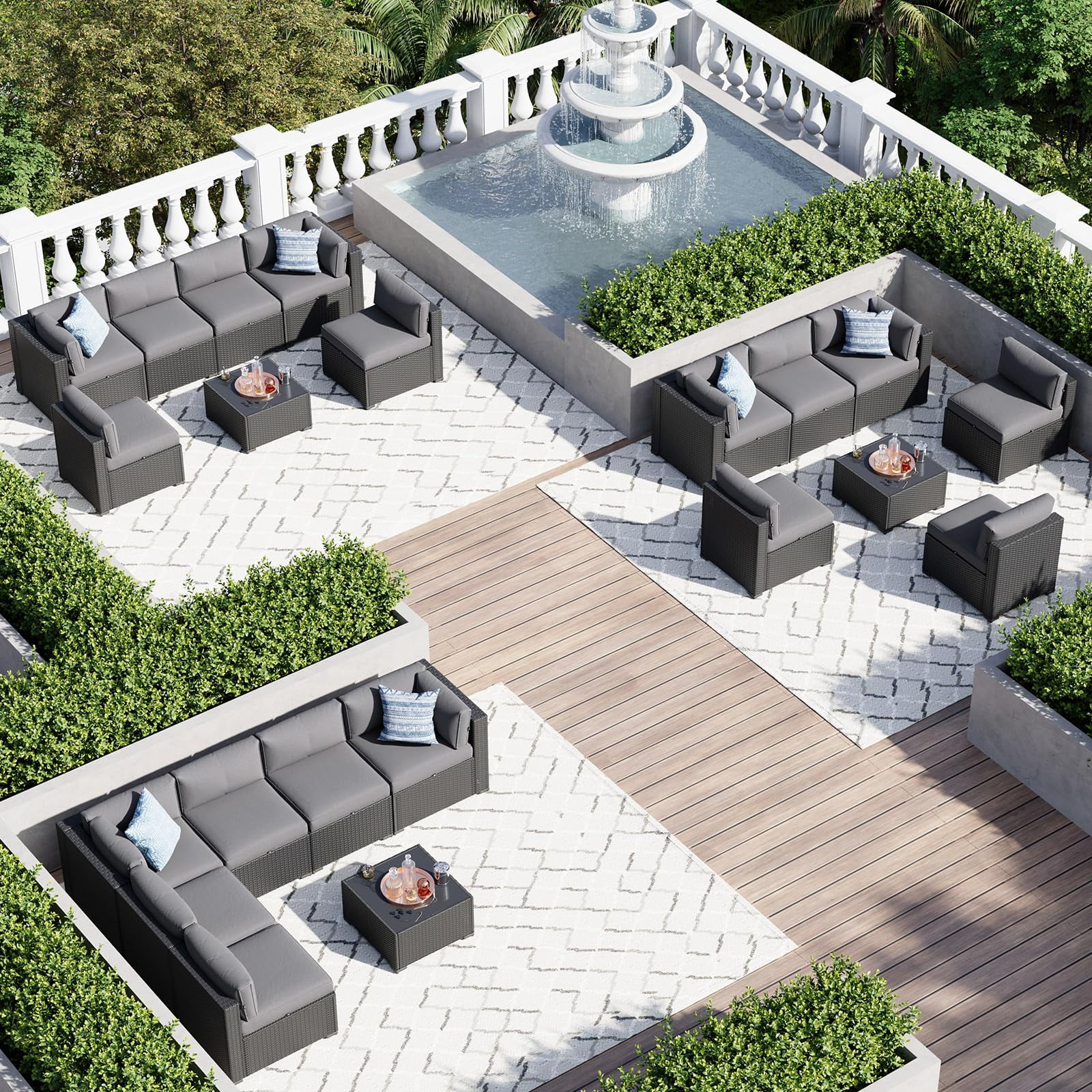 Aoxun 7 Piece Patio Furniture Set Wicker Rattan Patio Sectional Sofa Set Outdoor Seating Furniture with Thickened Cushion, Gray