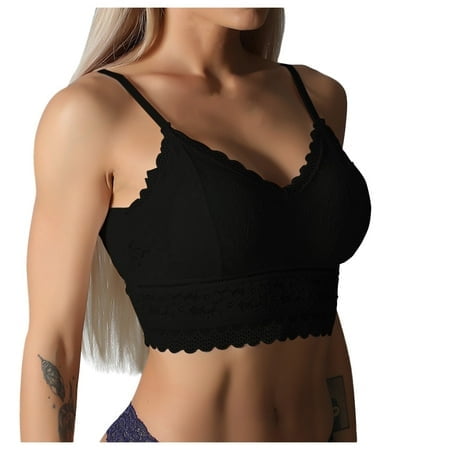FhsagQ Bra Women's Bras Crotchless Panties Women Plus Size Vest Crop Wireless Bnew Women Lace Bras Top Comfortable Bralette Solid Color Back Underwear V-Neck Underwear Camisole Black One Size