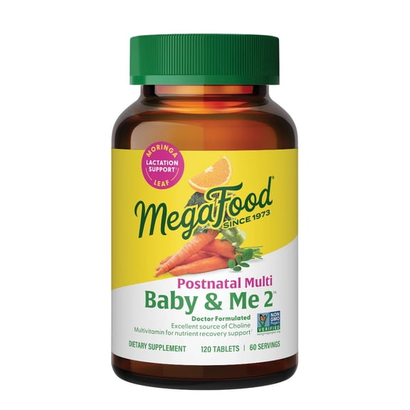 MegaFood Baby & Me 2 Postnatal Multi - Folate, Choline, Iodine, Vitamin D3 - 60 Servings